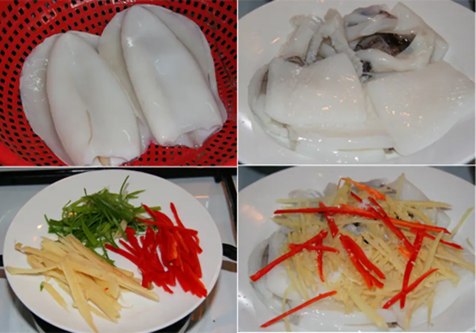 Mực hấp gừng giòn thơm Mực hấp gừng giòn thơm